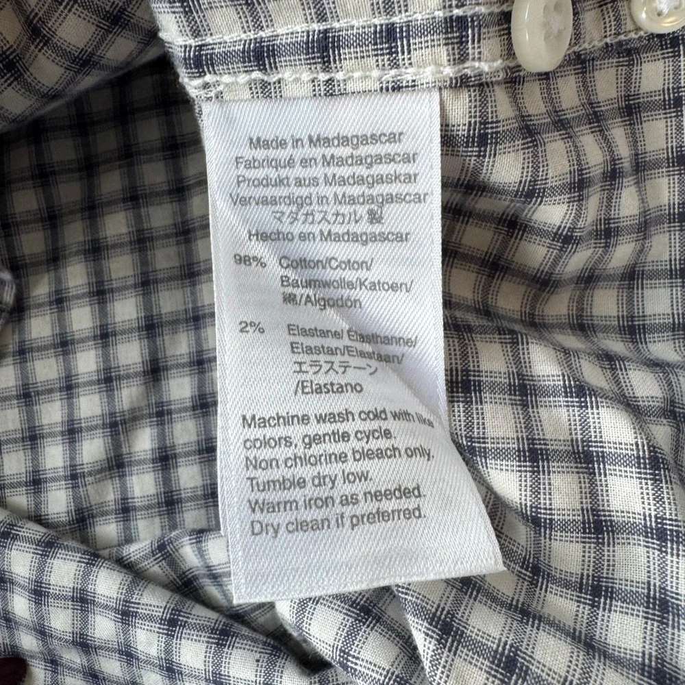 J.Crew Secret Wash Slim Cotton Poplin Shirt M Navy White Check Preppy Heritage‎